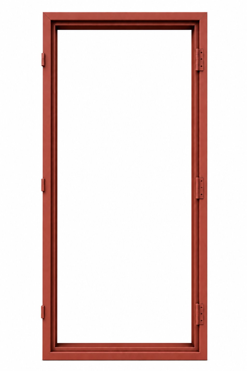 Mild steel door frame design reference — rust-red primer finish